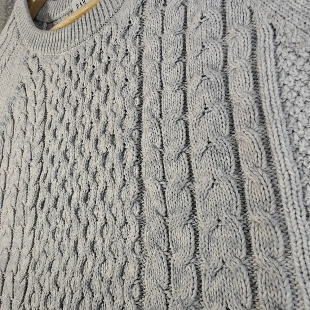 Gap Cable Knit Sweater Mens Large Light Heather Grey Chunky Cotton Crewneck
